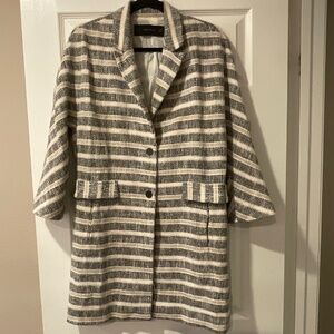 Zara Basic Trench Coat Striped Knit Lightweight With Pockets 3/4 Sleeves Small